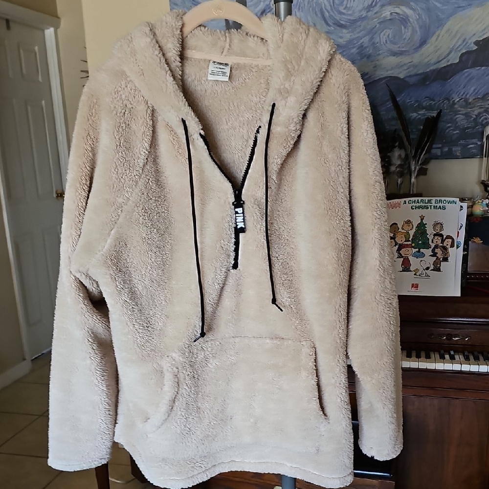PINK Victoria's Secret Plush Beige Sherpa Hoodie